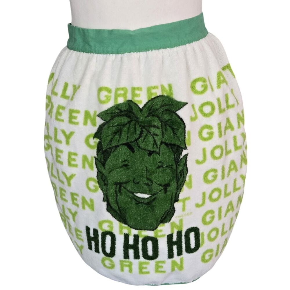 Vintage 1970s Terrycloth Diner Half Apron Jolly Green Giant Ho Ho Ho ***Read***